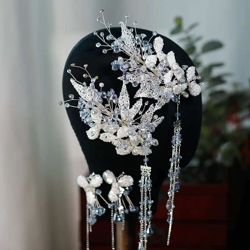 

Handmade Crystal Hairpin Tassel Ear Clip Tassel Ear Clip Headdress Wedding Banquet Style Luxury Retro Temperament Barrettes