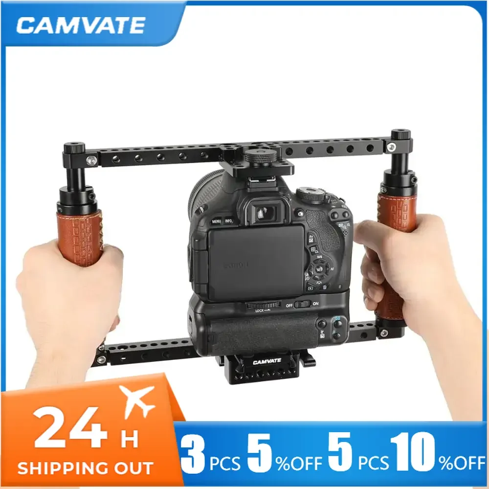 CAMVATE Adjustable Full Frame Camera Cage Rig With Quick Release Manfrotto Baseplate For Large DSLRs & DSLR With Battery Grip