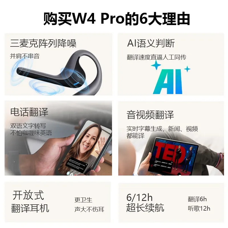 Simultaneous translation headset, real-time phone translation, transcription of meeting notes
