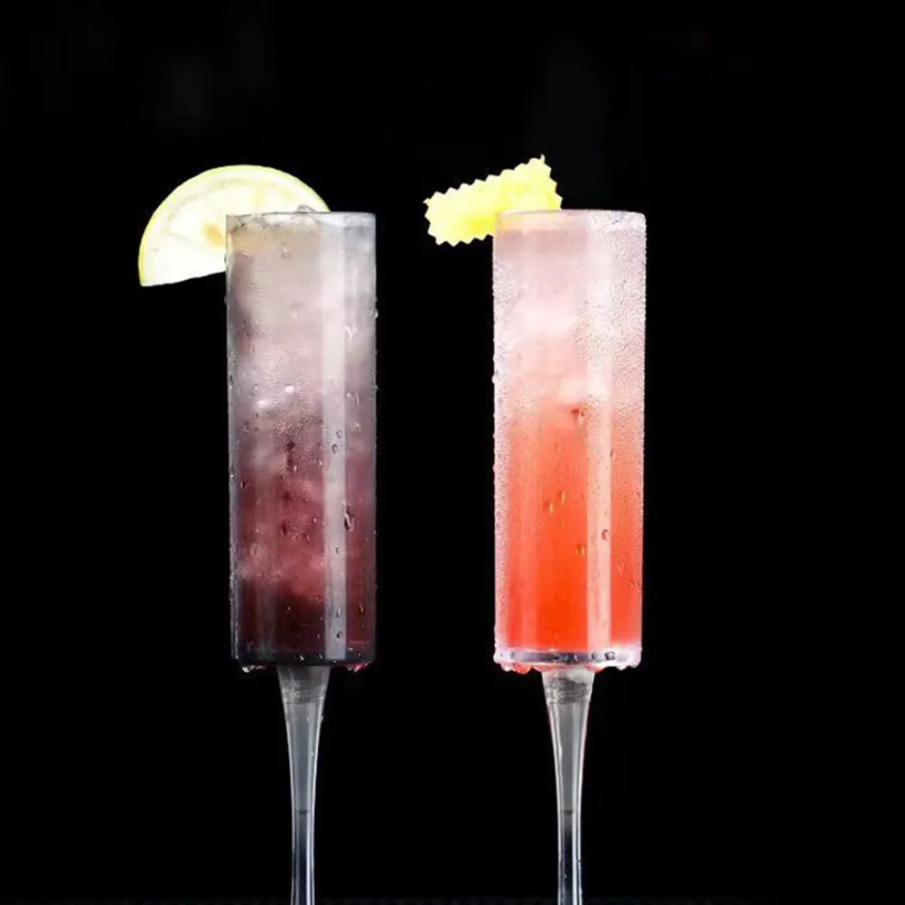 2Pcs Flutes Plastic Clear Toasting Glasses Elegant Stemmed Wedding Party Reusable Cocktail Drinkware Glasses