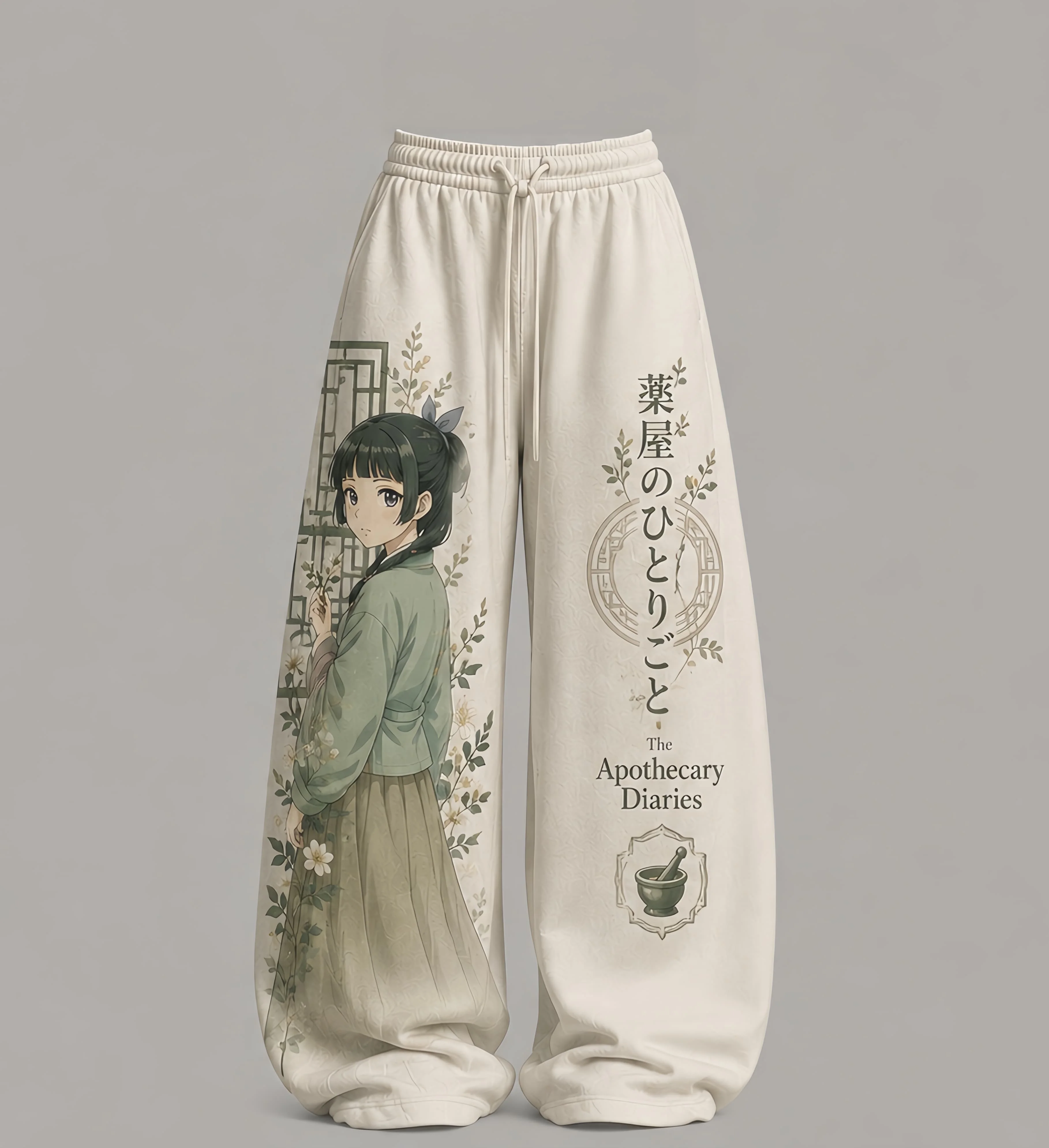 2026 Neue Y2K Hellbeige Blumenmuster-Fensterglas-Blumen-Schmetterling Ästhetischer Druck Elastischer Bund Lose Streetwear Weite Beine Freizeithose – Detail 5