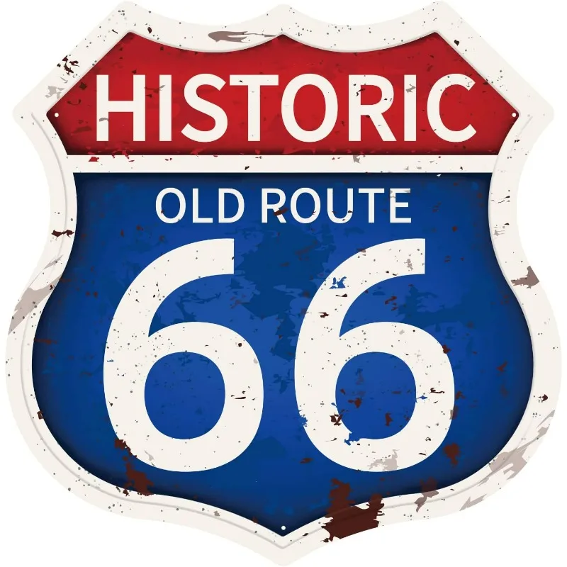 Route 66 Vintage Shield Metal Tin Sign Plaque Poster Retro Personalized Metal Wall Decorative Tin Signs 12ﾗ12inch for Home