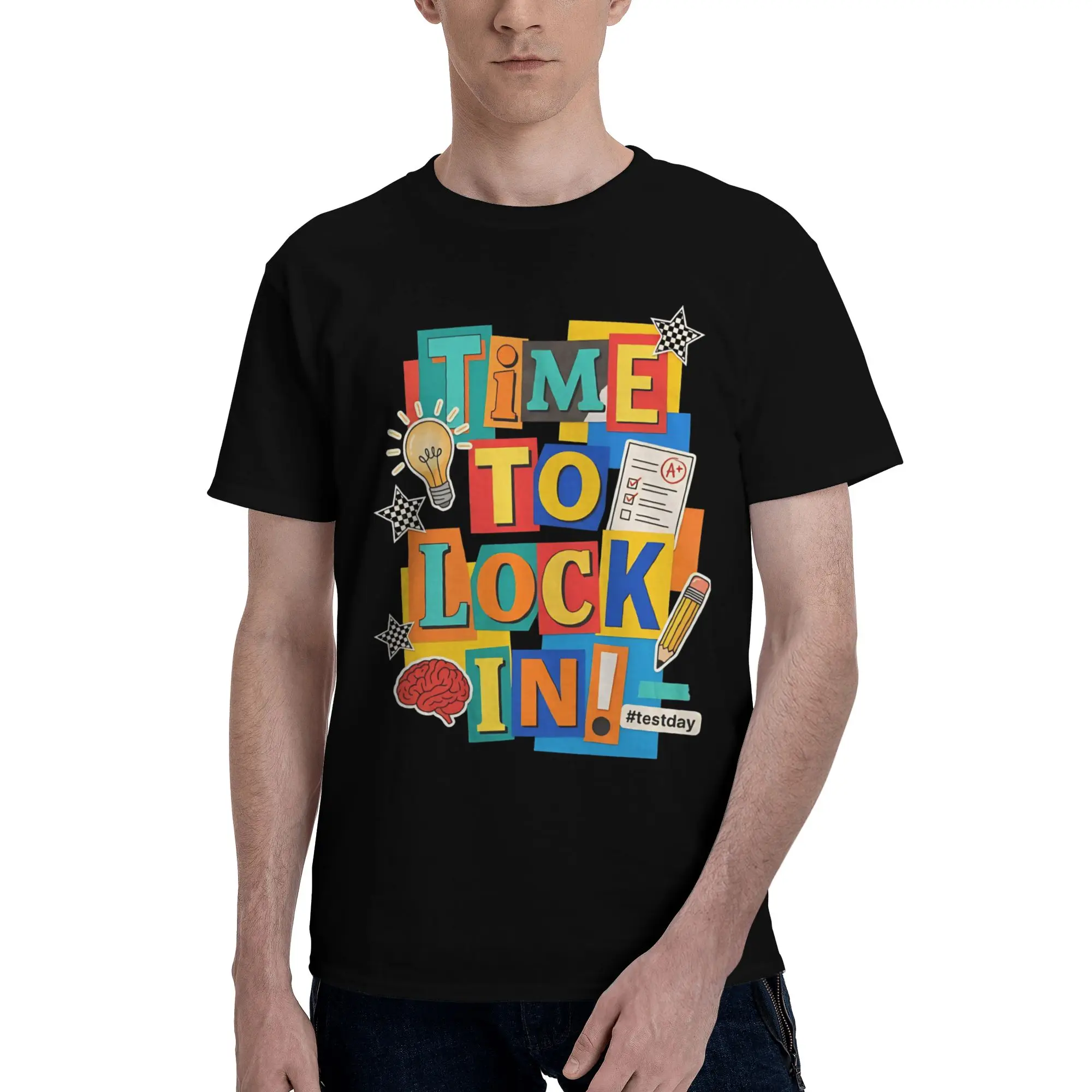 Time To Lock In 9 Funny Graphic 100% Cotton T-Shirt  Tees Tops For Men