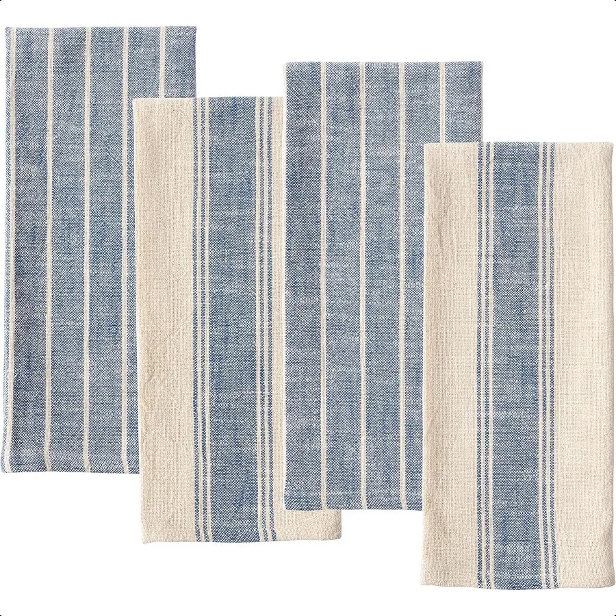 

Natural Rustic Farmhouse Slubbed Kitchen Towel 100 Cotton Dish Towel 18 x 28 Inches Soft and Absorbent Navy Set of 4