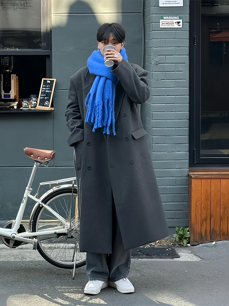 

Мужское шерстяное пальто с подплечниками, средней длины, утепленное, осенне-зимнее, в корейском стиле, городская мода