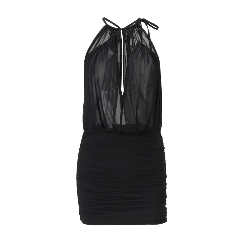 WhereMery-minivestido Halter sin mangas con hombros descubiertos, elegante, liso, fruncido, Vestidos de fiesta en la playa para mujer, Vestidos formales de verano para mujer