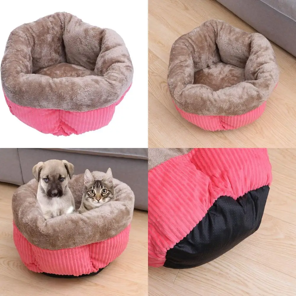 

self-warming pet beds for winter, cozy corduroy velvet beds for dogs and cats, round nest kennel dog house - various sizes