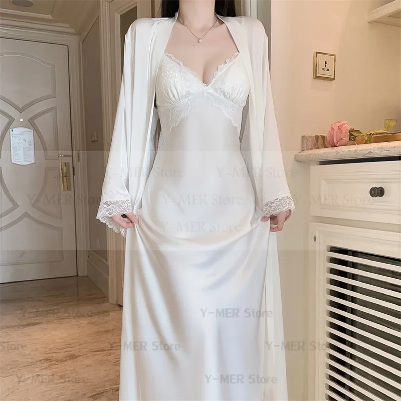 

Сексуальное женское платье Vestido De Noiva, длинное кимоно, халат, сексуальное женское белье, сорочка с кружевной отделкой, ночная рубашка, домашняя одежда