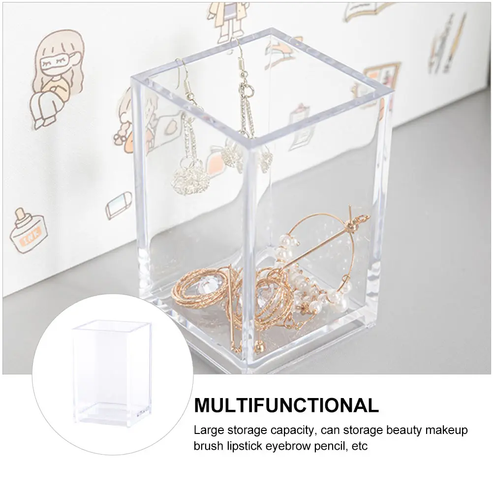 

1Pcs Pen Holder Transparent Square Desktop Storage Box Large Capacity Makeup Brush Holder Organizer Case