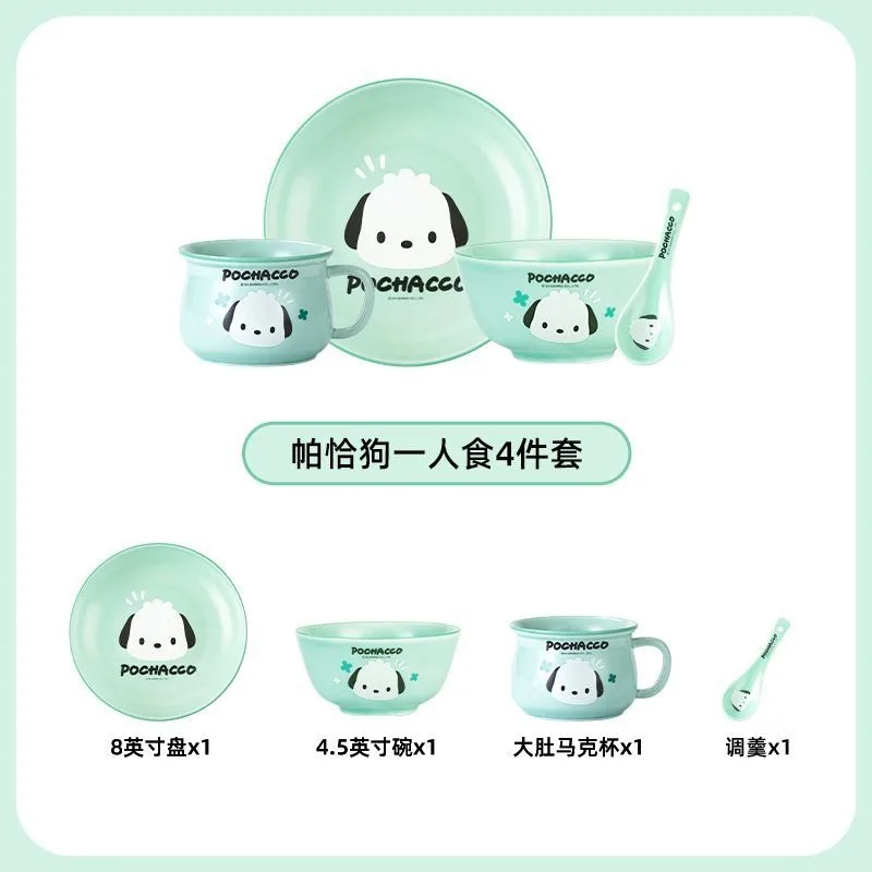 

4pcs Pochacco Anime Kawaii Sanrio Bowl Plate Set Cute Cartoon Ceramic Household Children Tableware Home Gifts for Kids