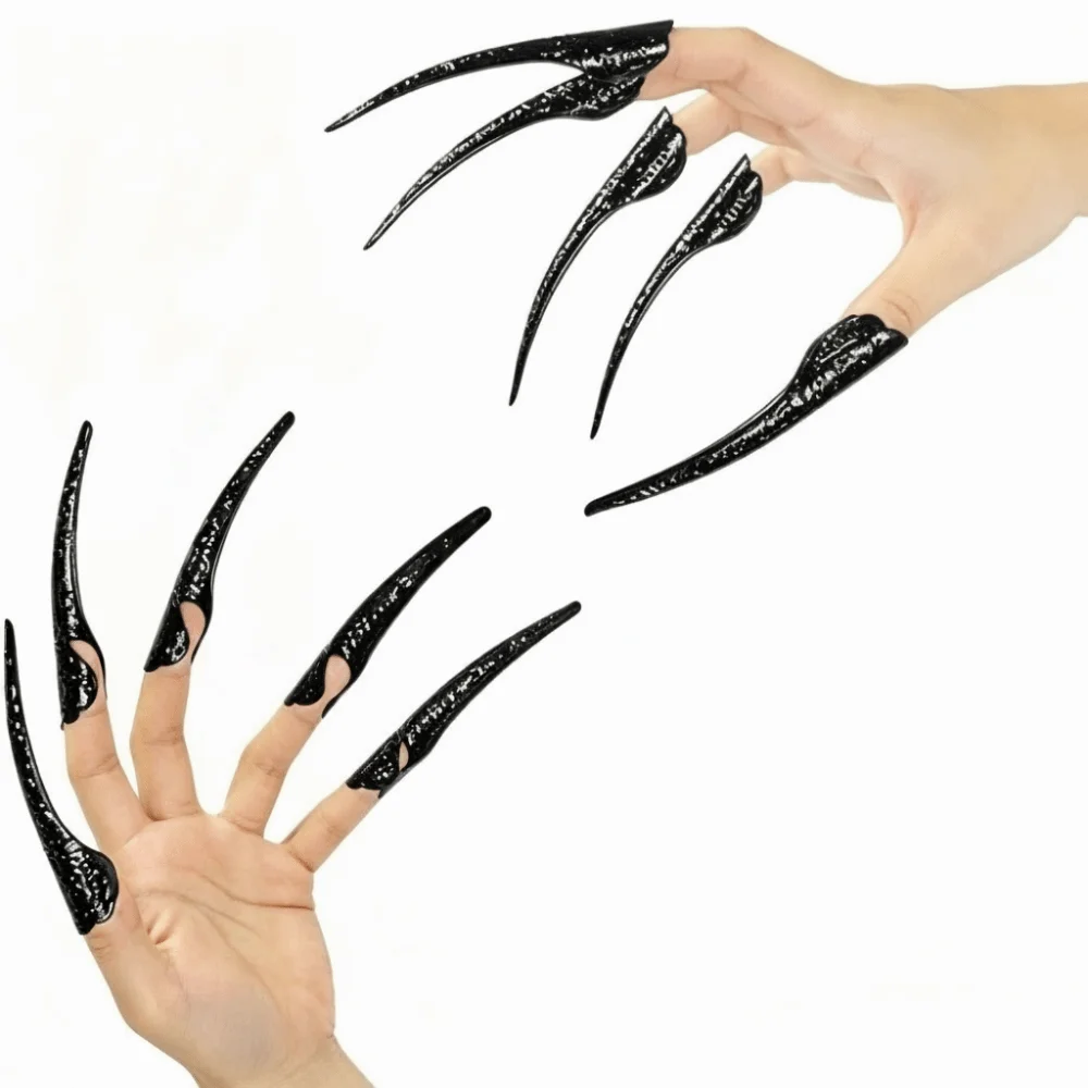 Gothic Long Nails Gloves Black Stretch Polyester Halloween Witch Gloves Elastic Black Detachable Claw Nails Gloves Roleplay
