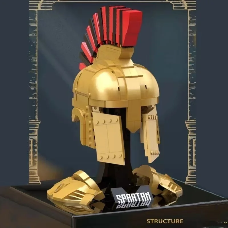 Casco de bloques de construcción Sparta, modelo de casco decorativo de infantería pesada griega antigua, modelo de ladrillos, juguete para regalo de exhibición de escritorio, 591 Uds.