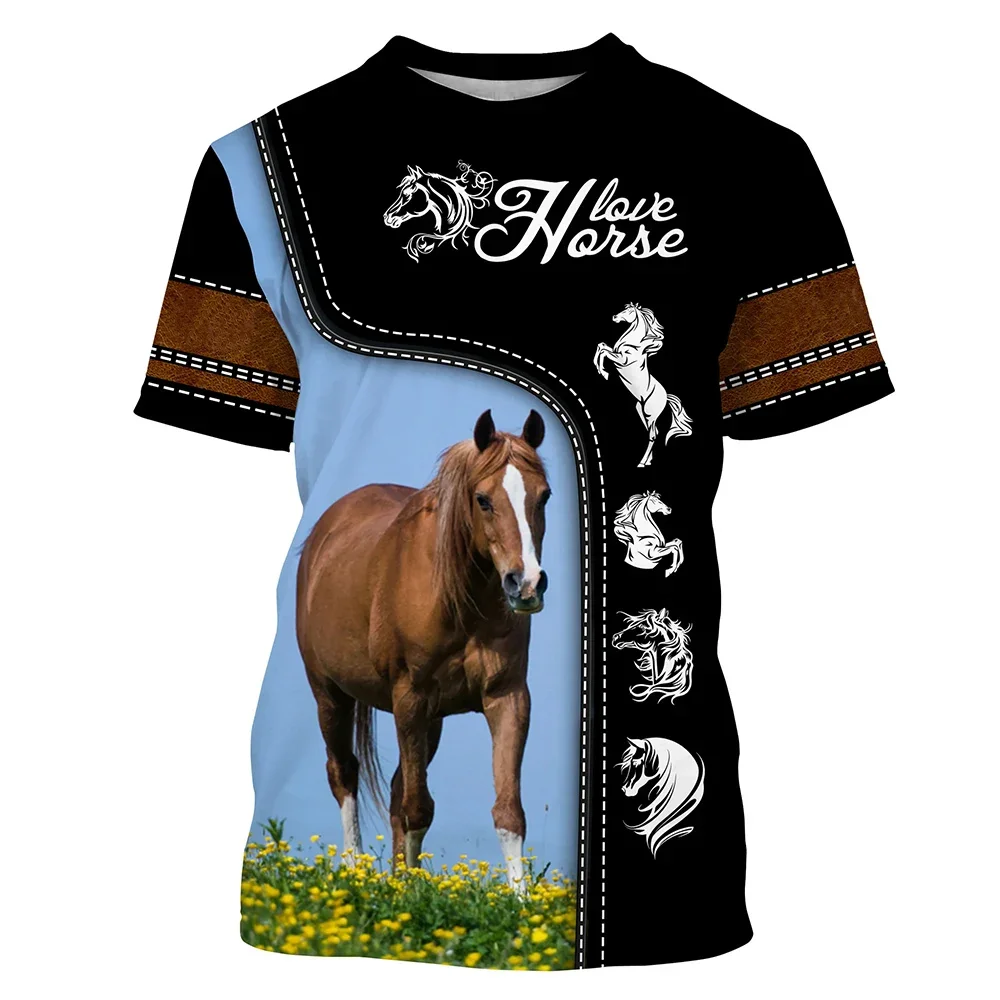 New summer men\'s short-sleeved T-shirt 3D printed horse T-shirt Loose o collar T-shirt casual short-sleeved street trend top