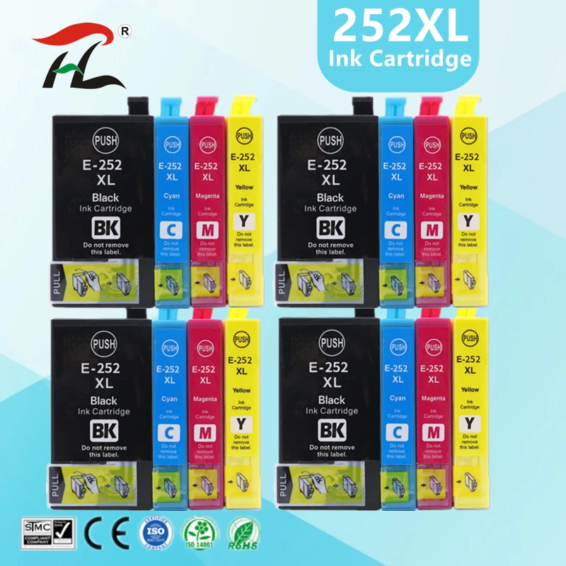 Compatible 252XL Ink Cartridge T252XL E-252XL 252 XL For Epson WorkForce WF-3620 3640 7110 7210 7610 7620 7710 7720 Printer