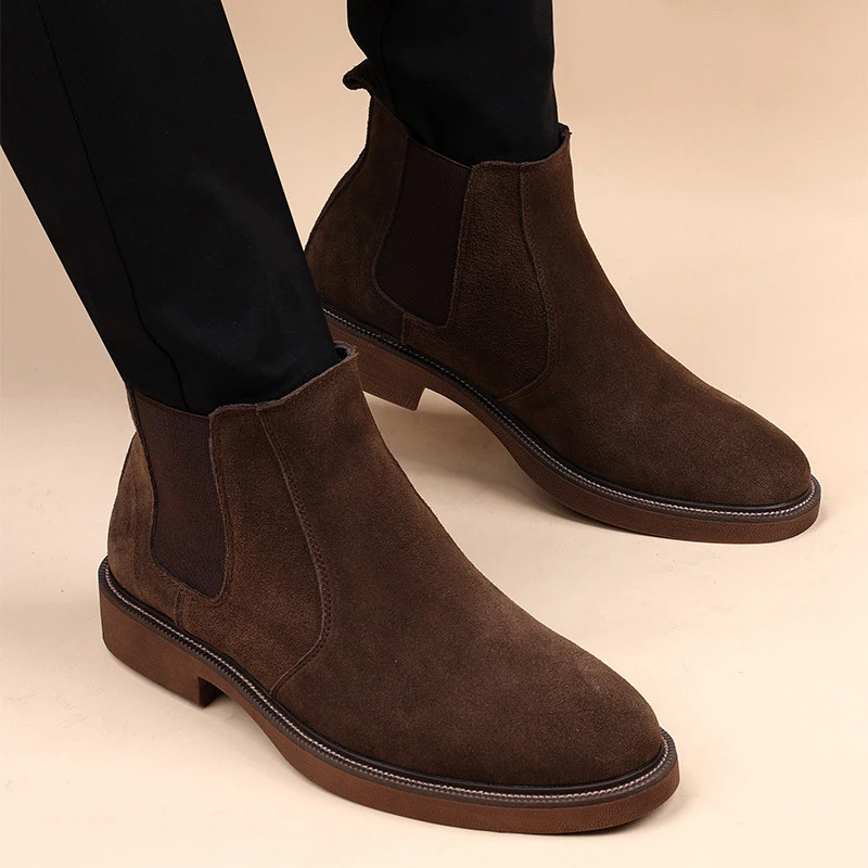 

men's casual party prom chelsea boots slip-on cow suede leather shoes black brown cowboy autumn winter boot trendy ankle botas