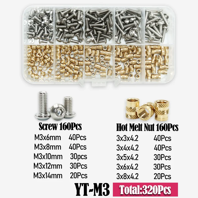 Innen sechs kant schraube 2,5 Edelstahl Messing Einsatz mutter Set m2, 5 m3 m4 Gewinde gerändelte Einbettung einspritz muttern für den 3D-Druck – Detail 6