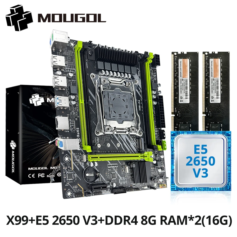 MOUGOL New X99 Motherboard Kit with Intel Xeon E5 2650 V3 CPU & Dual-channel DDR4 8Gx2 2133MHz ECC RAM for M.2 Gaming Computer