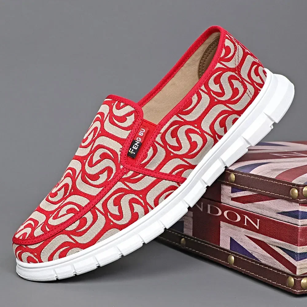 

Men Canvas Casual Shoes Summer Printing Breathable Sport Slip-on Loafers Street Trend Flat Driving Shoes Zapatillas Hombre