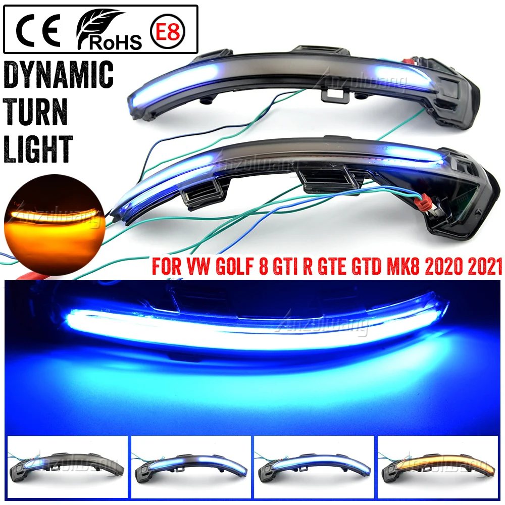 2PCS Dynamic Turn Signal Lights LED Side Mirror Indicator Blinker Light for Volkswagen VW Golf 8 GTI R GTE GTD MK8 2020 2021