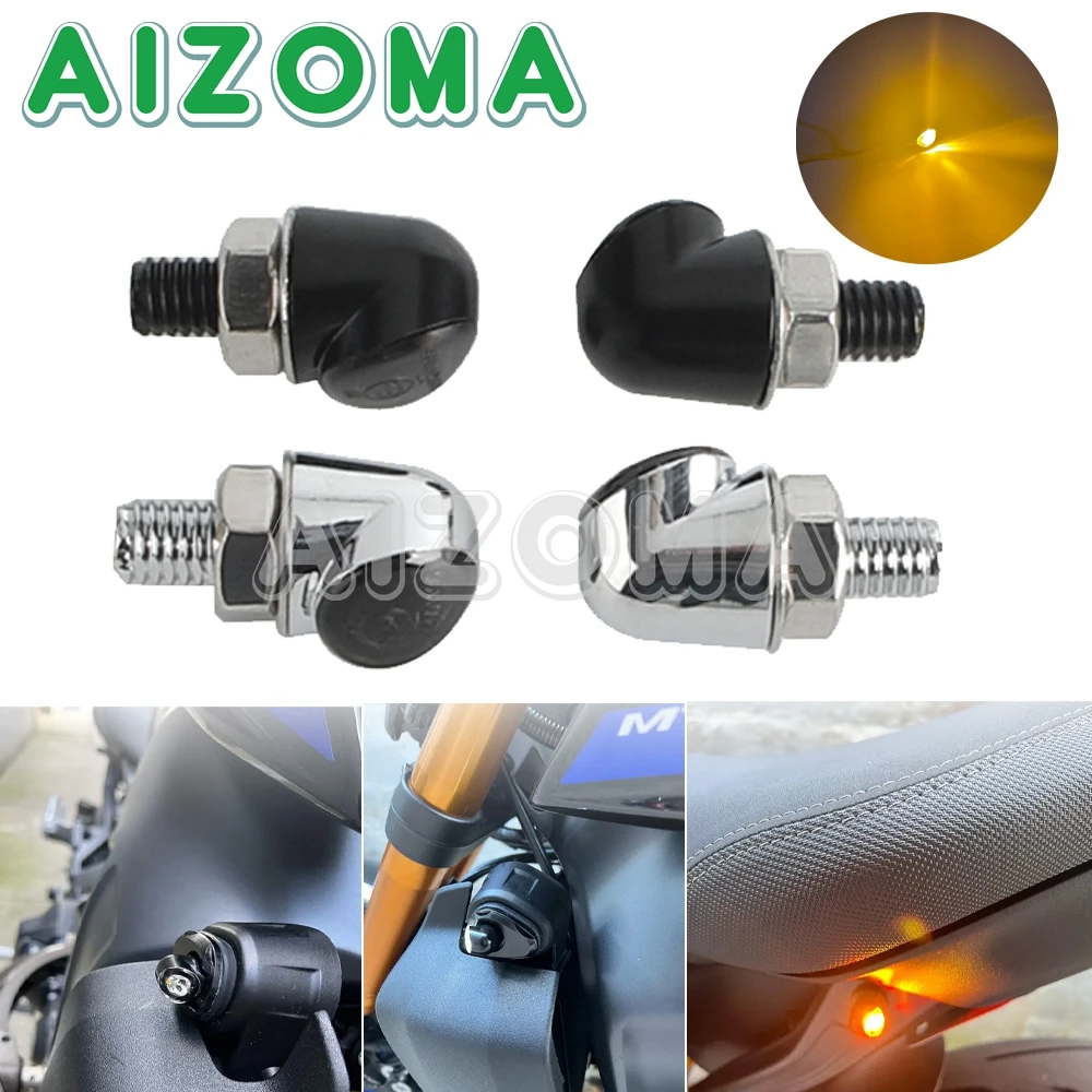 Mini Clignotants LED pour Moto, Lampe Ambre, Honda, Suzuki, Kawasaki, Yamaha, Hyosung, Aprilia, Buell, Lentille E24, 8mm, 12V