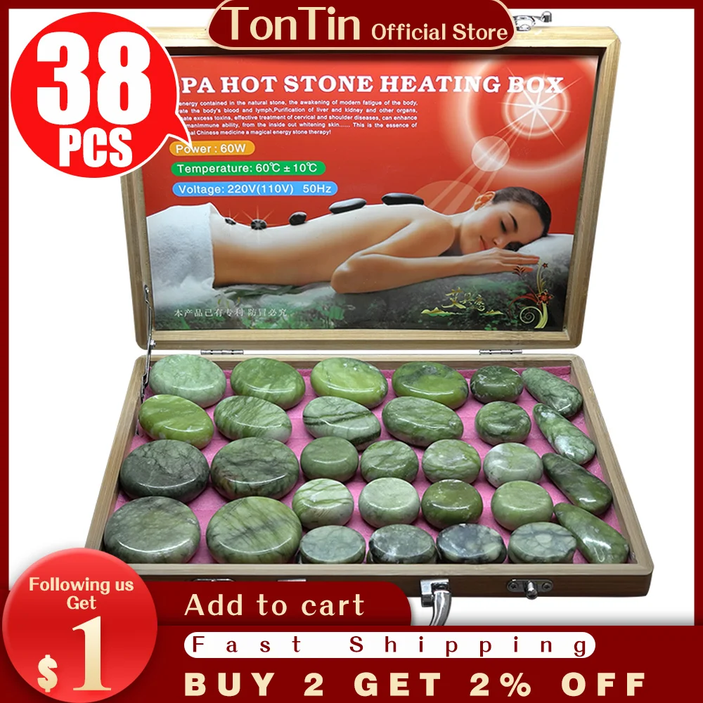 

Tontin 38pcs/set Jade glaze hot stone massage Set massager back massageador stones for massage spine basalt lava stone spa