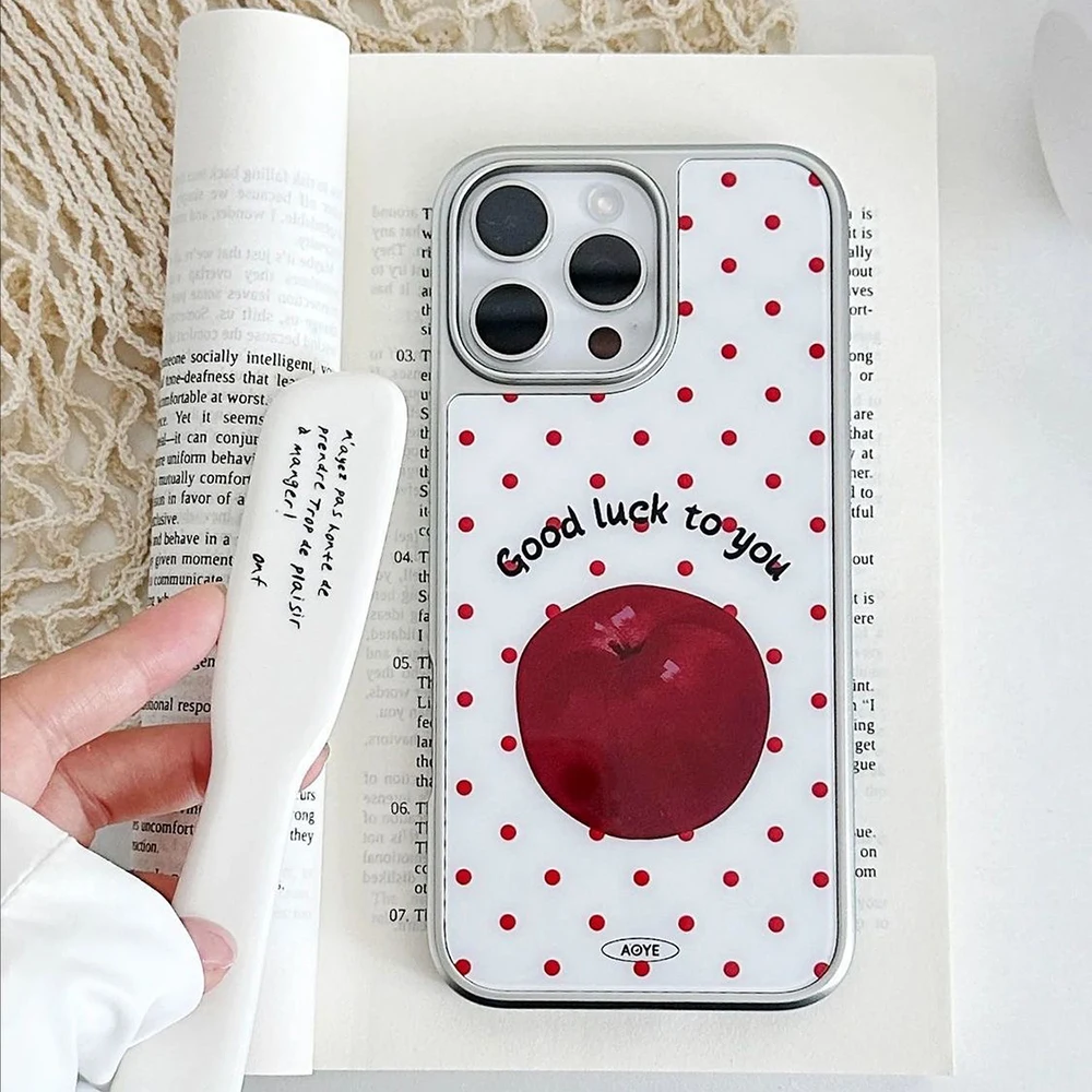 Coreano ins maçãs vermelhas bolinhas caso de telefone para iphone 17 16e 16 15 14 13 12 11 ar pro max x xr xsmax 8 plus luxo capa clara