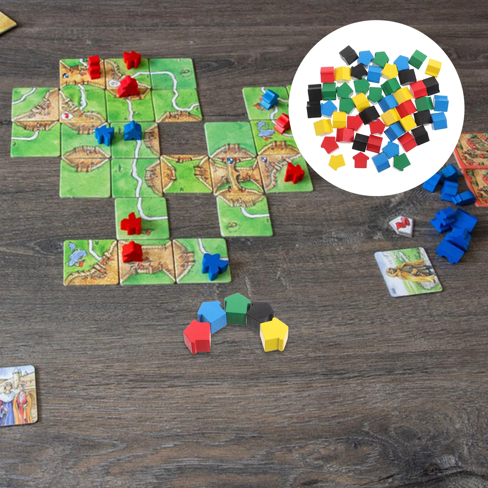 50Pcs Wooden Game Houses Ideal for Board Game Lovers Educational Strategy Building Pieces for Adults Fun Property