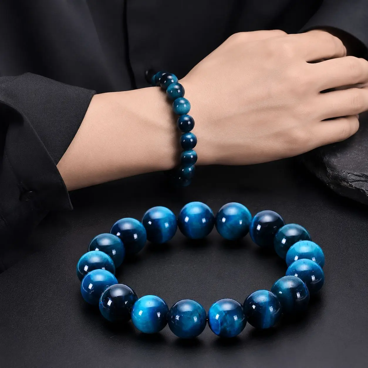 Pulseira de Pedra Olho de Tigre Azul Minimalista 6/8/10mm com Contas Redondas de Pedra Natural para Decoração Diária