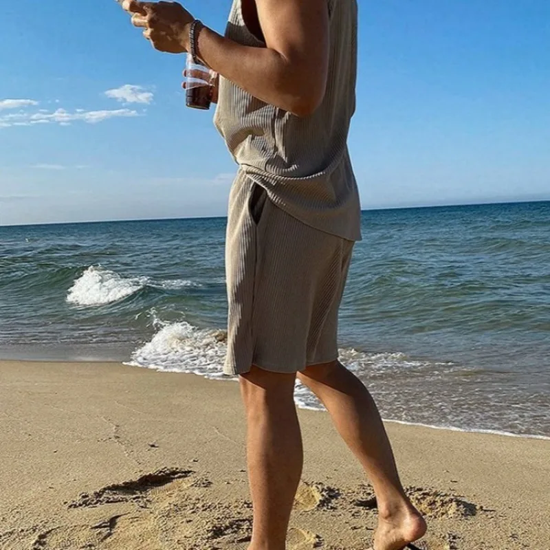

Men's Summer Ice Silk Quick Dry Set Loose Sleeveless T Shirt Casual Shorts Vest Sports Tank Top
