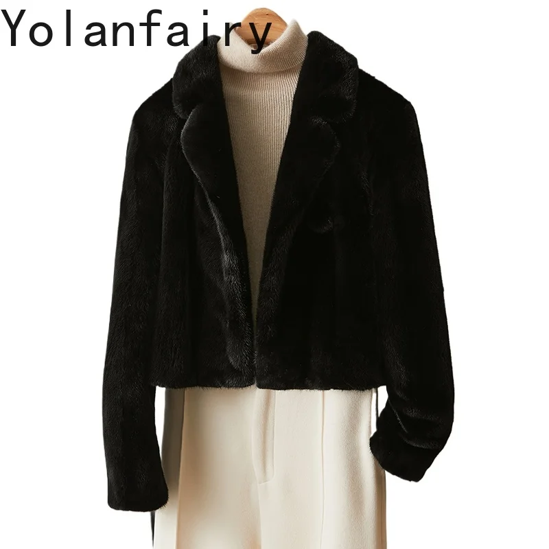 

YOLANFAIRY Ultra-short Natural Fur Coat Woman Autumn Winter Fashion Suit Collar Real Whole Mink Fur Jacket Black Fur Coats 2025