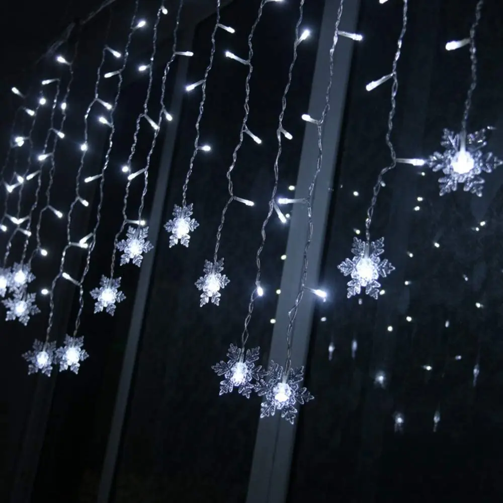 Led Snowflake Curtain String Lights Plug-In Memory Window Lights With 8 Modes For Christmas Curtain Garlands Icicle Fairy Lights