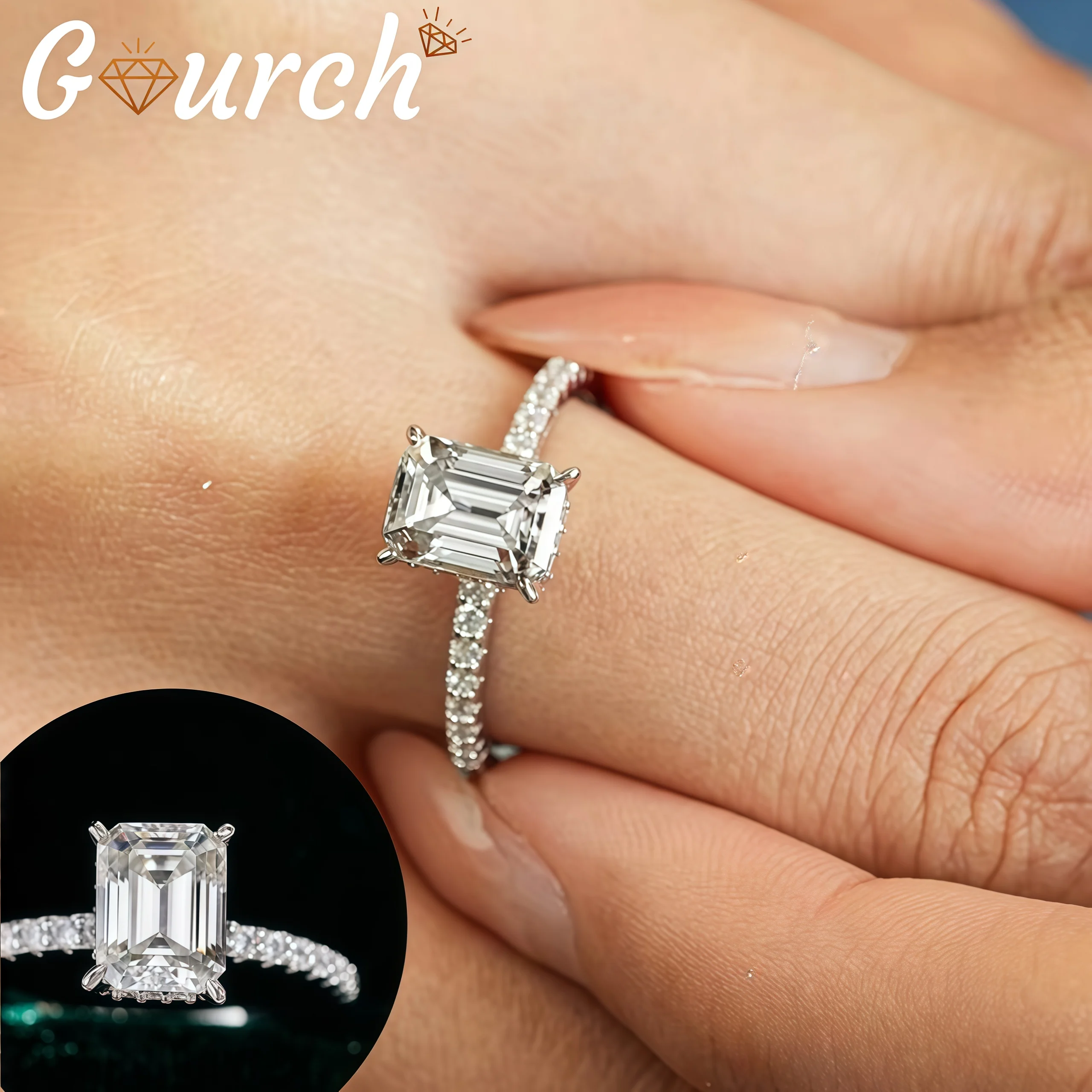 

Кольцо Gourch 1/2/3 карата из стерлингового серебра S925 с прямоугольной огранкой и муассанитом для женщин, минималистичный браслет, ювелирные изделия, подарки на годовщину