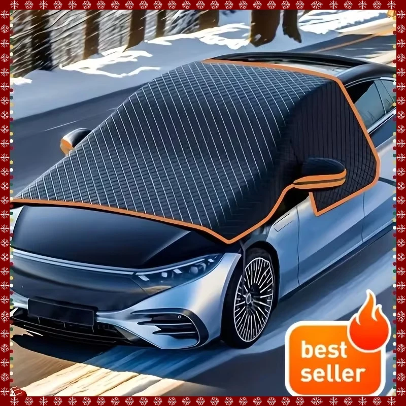 Car Windshield Snow Cover Oxford Cloth Magnetic Fastening Windshield Protector UV/Sunshade With Orange Reflective Strip
