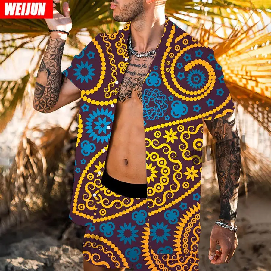 Summer Casual  Short Sleeve Shirt Set 3D Digital Printed Hawaiian Shirt Beach Men's Fashion Suit Men's Fashion Suit