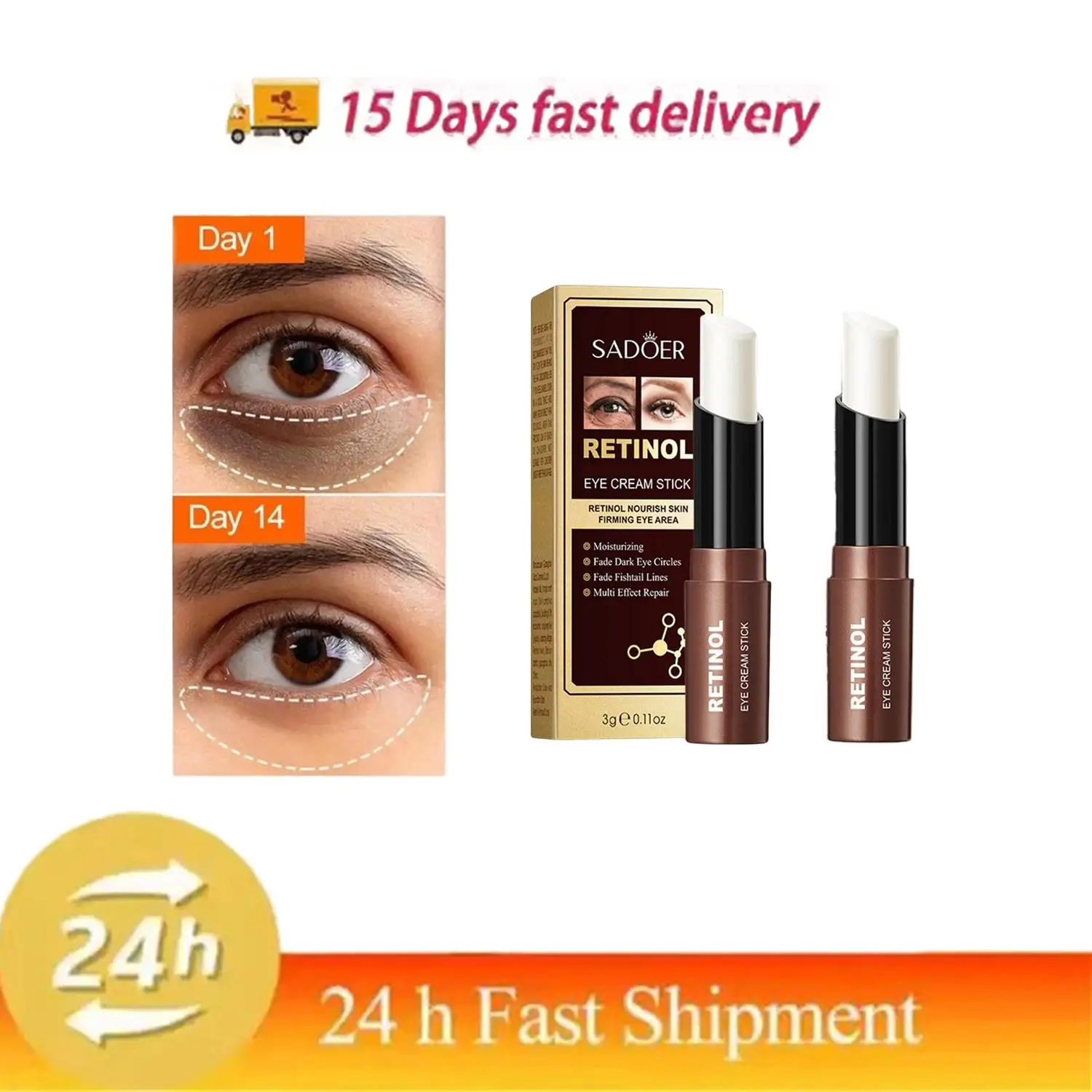 

2Pcs Retinol Eye Cream Remove Dark Circles Eye Bags Puffiness Reduces Wrinkle Eye Serum Stick Dark Circles Removal Eye Care