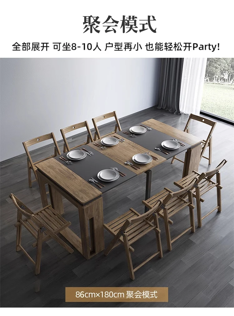 folding and retractable camping against the wall, dining table and chair combination, small apartment  side cabinet integrated