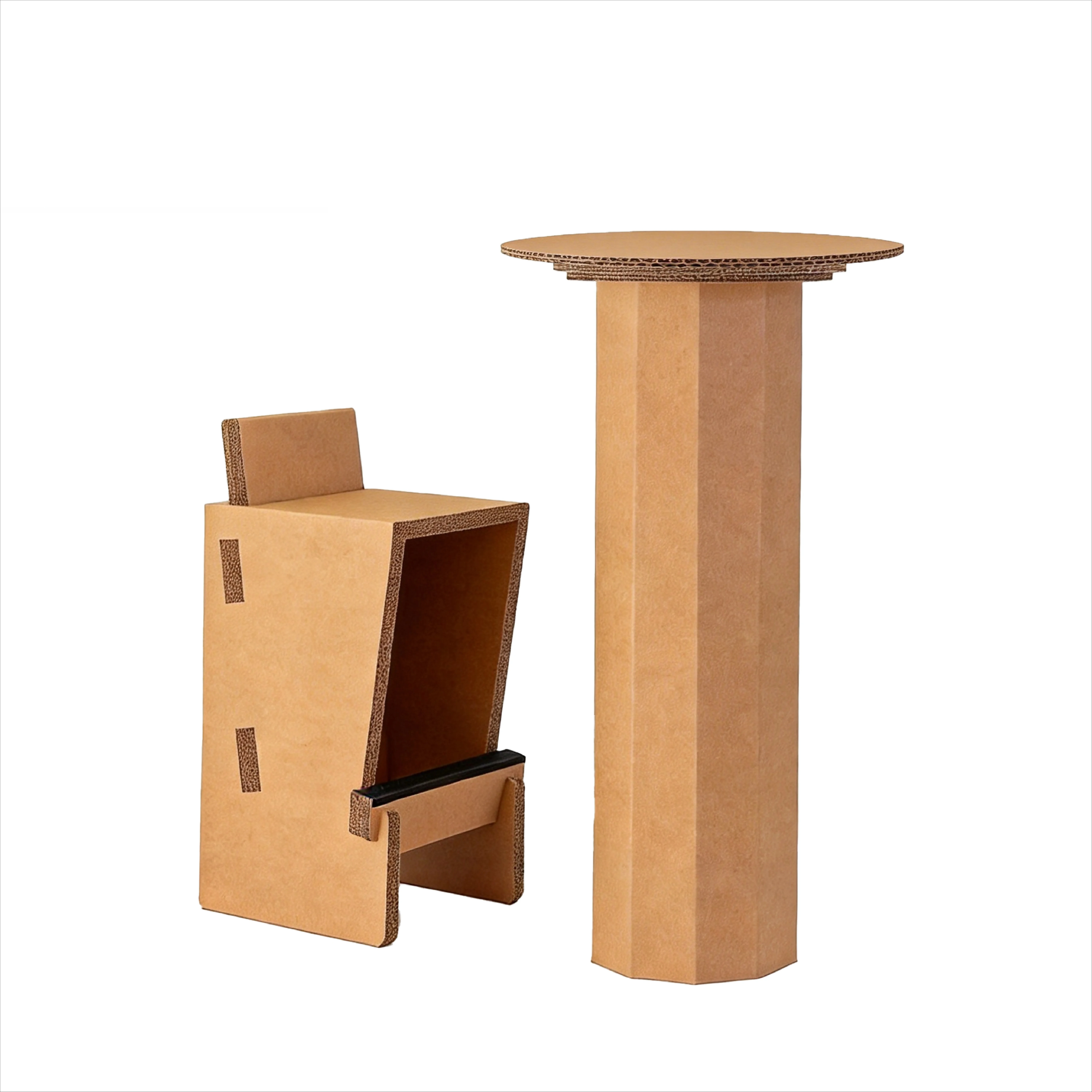 Corrugated Cardboard Bar Table And Chair Combination Exhibition Pop-up Store High Table And Stool Market Clock In Temporary Nego