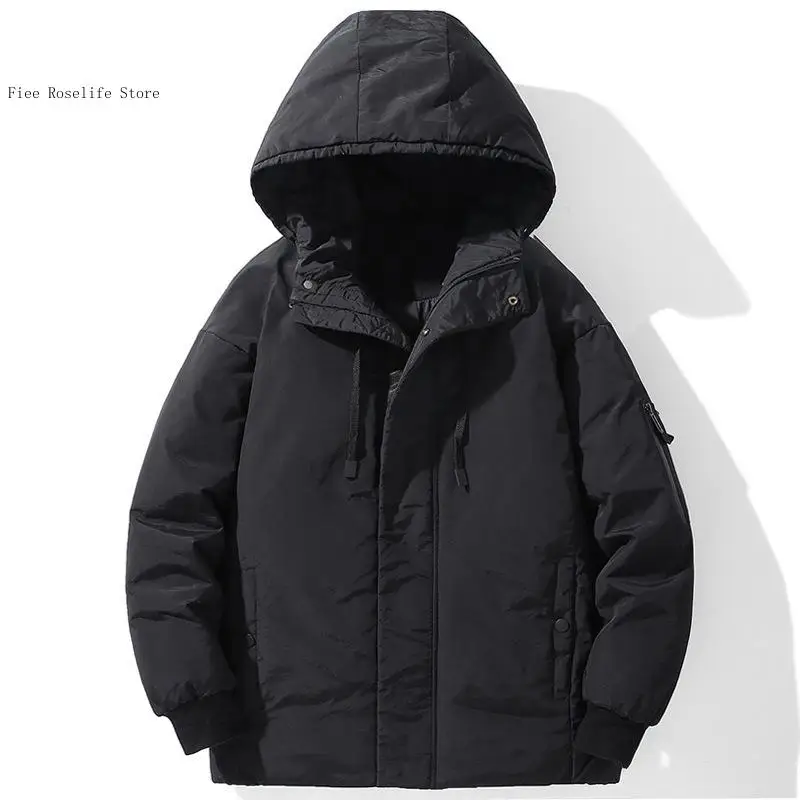 Autumn and Winter Solid Color Short Korean Version Hooded Loose Casual Couple Thick Jacket Down Jacket Men