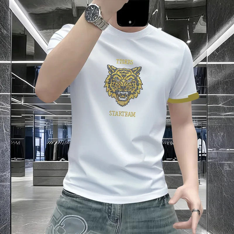 Light Luxury Mens T-Shirt Young Mens Daily Crew Neck Tee Skin Tiger Logo Slim Half Neck  Fashion Summer Tops Clothing