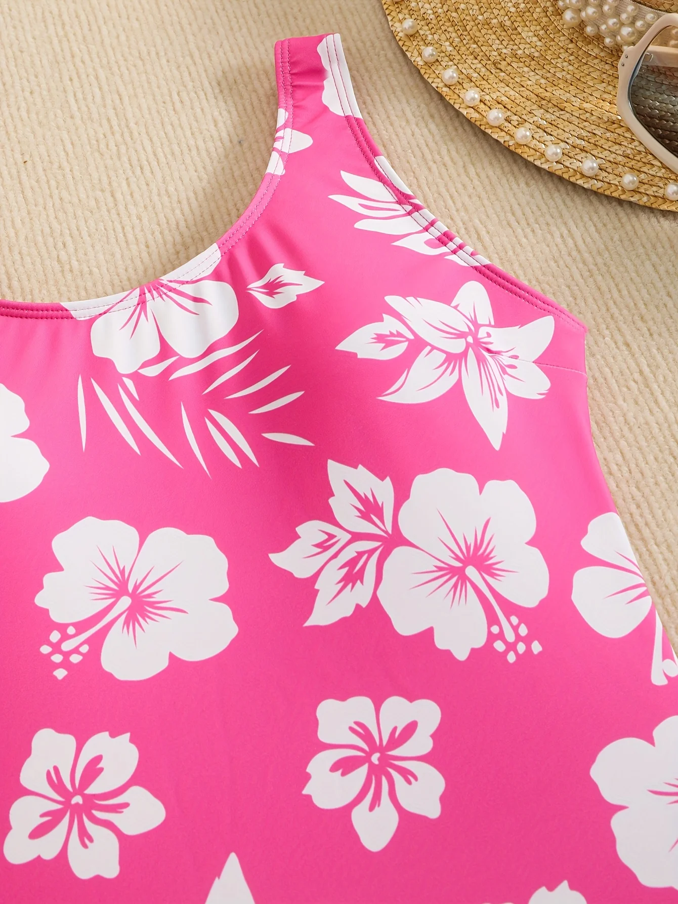 Women's Elegant Floral Print One-Piece Swimsuit  Vibrant Pink Floral Pattern - Perfect for Beach or Pool Beachwear for Women
