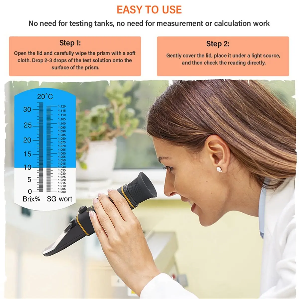 DT81 Dual Scale Beer Refractometer 0-32% Brix Refractometer 1.000-1.130 SG Wort ATC Handheld Wine Hydrometer Sugar Tester