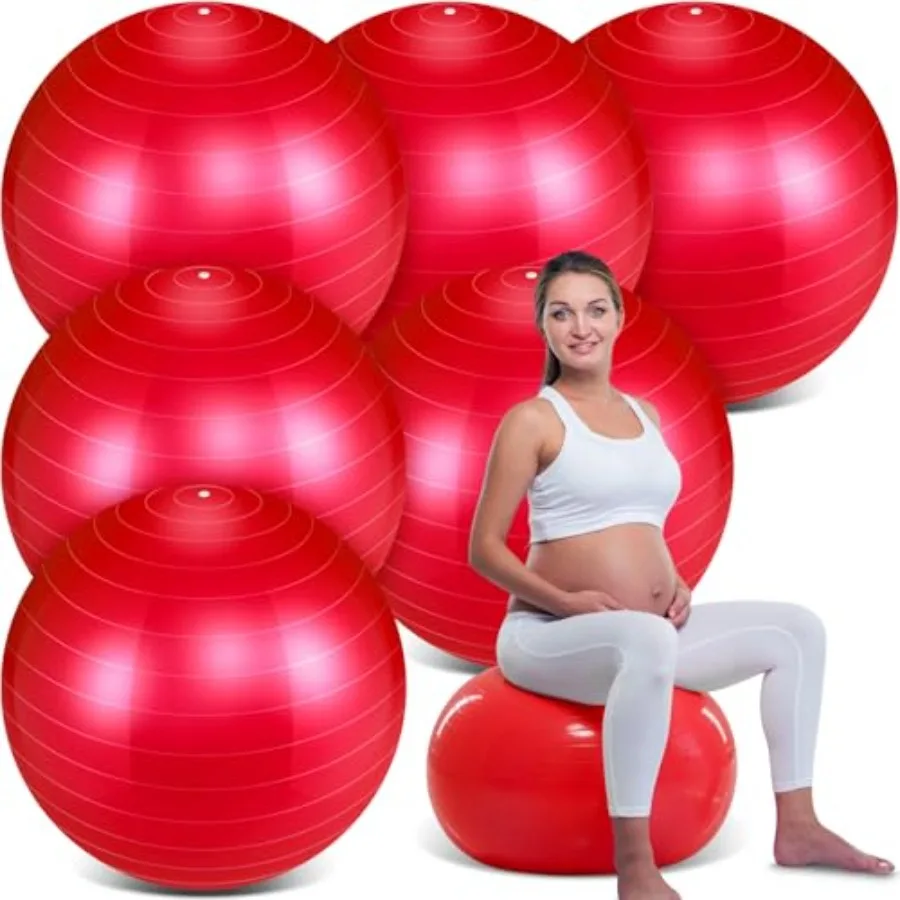 

6 Pack Exercise Ball Bulk Inflatable Pregnancy and Workout Ball 22 Inch Heavy Duty Pilates Ball for Yoga Stretching Therapy Bal