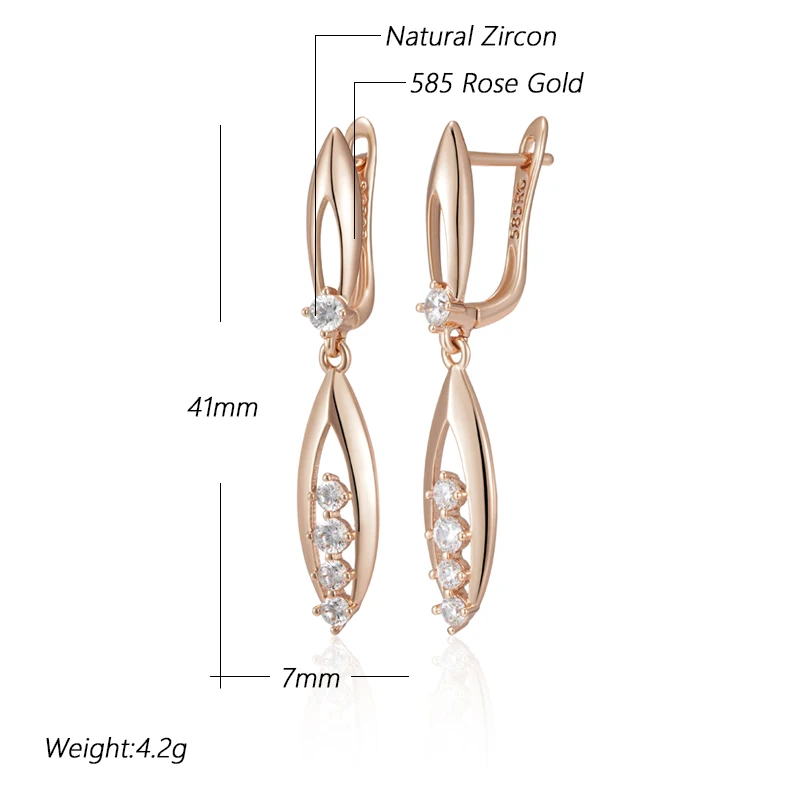 Kinel Innovative Design Shiny Natural Zircon Drop Earrings for Women Fashion 585 Rose Gold Color Romantic Daily Fine Jewelry