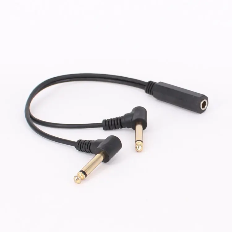 3.5mm 1/8 inch TRS Stereo Female Jack to Dual 1/4 6.35mm Male Plug Mono TS Right Angle Audio Y Splitter Cable High Quality