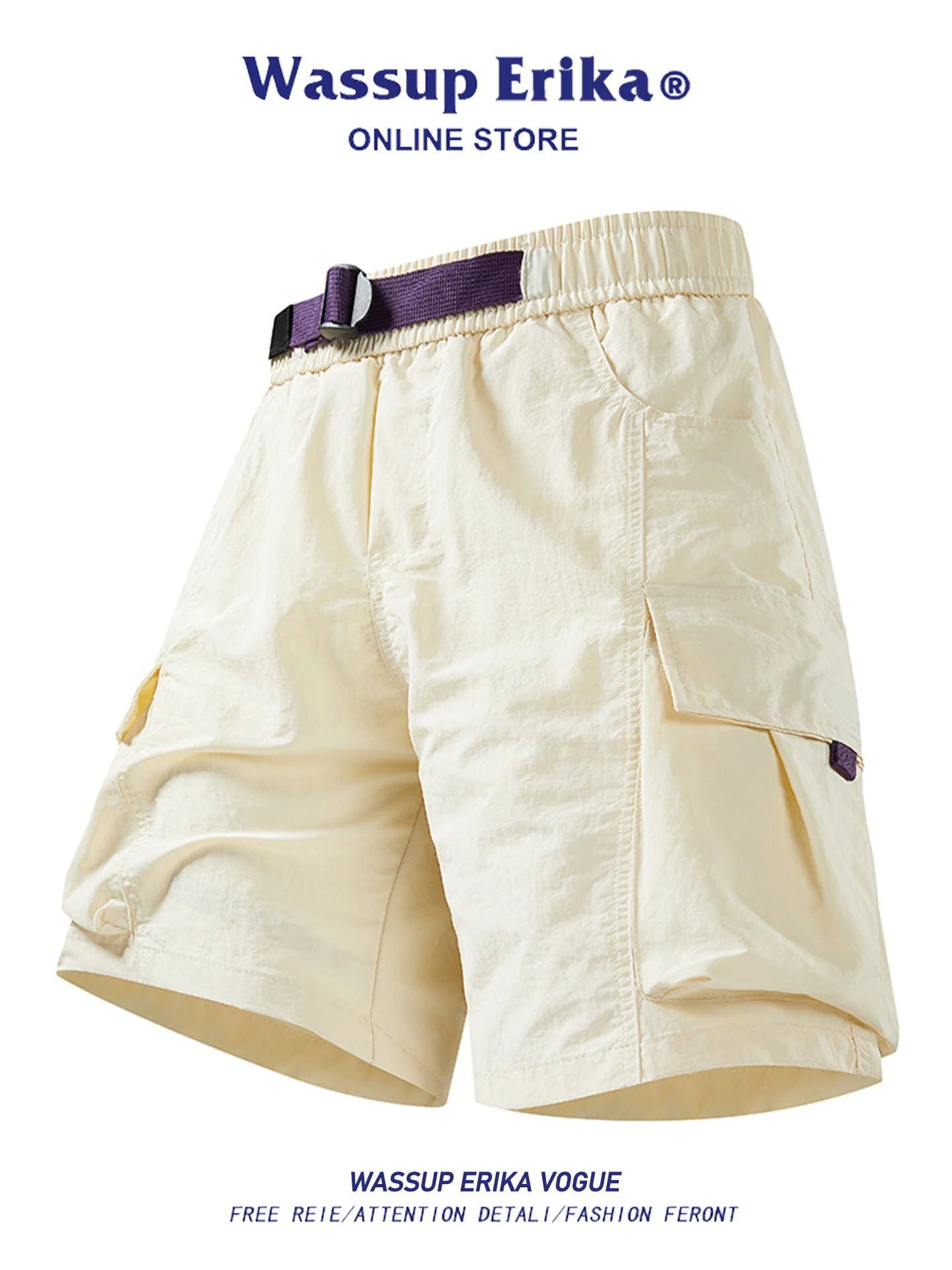 

Wassup Erika Ice Silk Heavy Du Workwear orts Men's Summer New Trendy Casual Qui Dry Sports Five-Quarter Pants