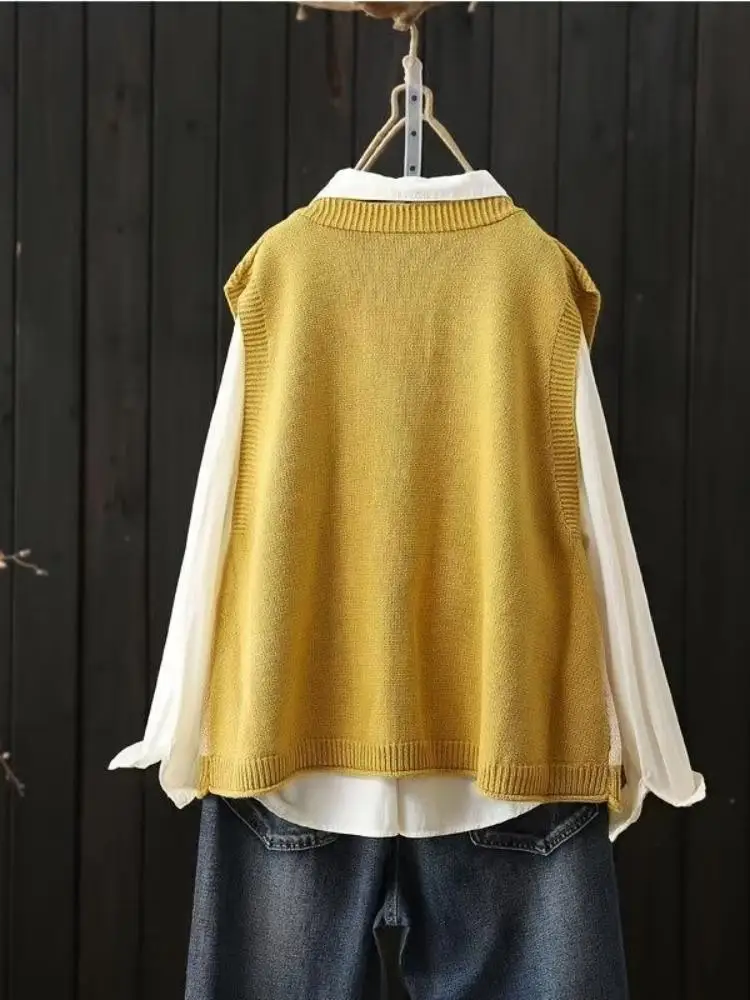 الأدبية فضفاضة الخامس الرقبة سترة بلا أكمام الخريف والشتاء فضفاضة اليومية تنوعا الحد من العمر المرأة سترة سترة سترة #2