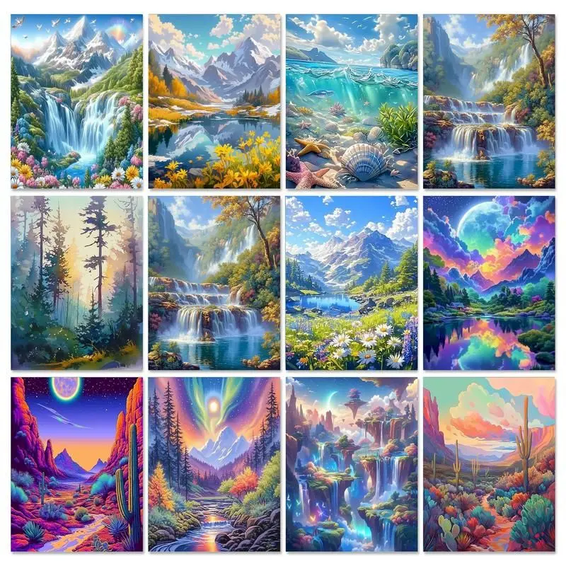 

GATYZTORY Paint By Numbers Mountains Rivers Painting By Number Landscape Hand Painted Paintings Drawing On Canvas Home Decor