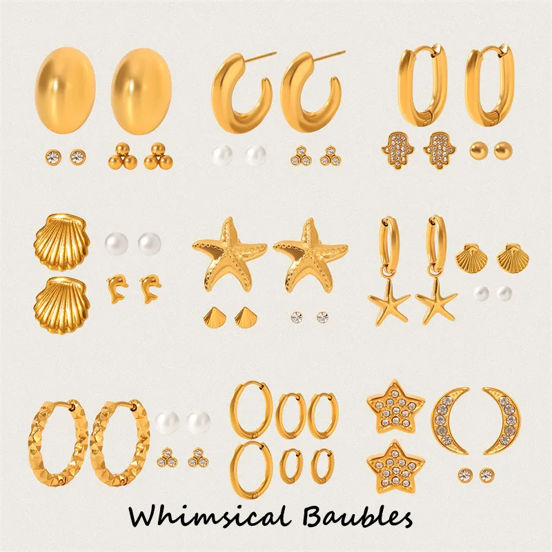 

Fashion Earrings Stainless Steel Jewelry Wholesale 18k Gold Waterproof Zircon Earrings Three Pair Combination Women's Earrings