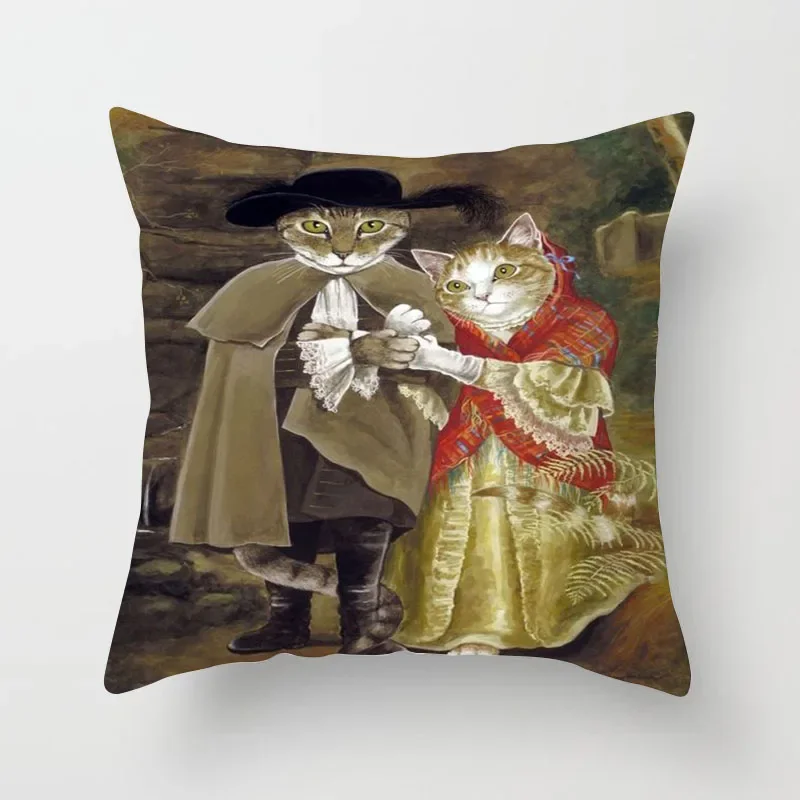 Vintage Cat Cushion Cover 45x45cm Van Gogh Animal Pillow Cover For Sofa Decorative Pillows For Sofa Cat Pillowcase