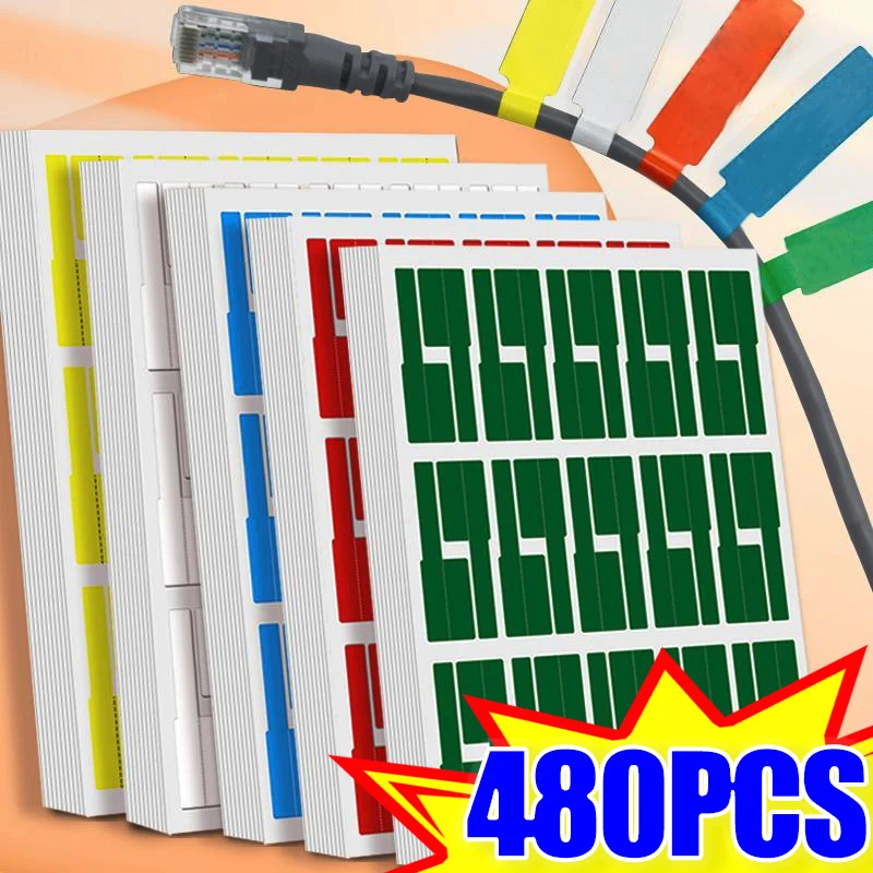 480/240Pcs Cable Labels Useful Colorful Waterproof Identification Tags Stickers Self-adhesive Marker Tool Fiber Wire Organizers